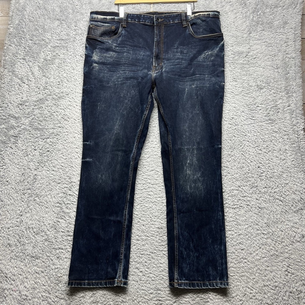 Marc Ecko Cut Sew Jeans Mens 44x32 Blue Dark Wash Slim Straight Denim Acid‎ Wash